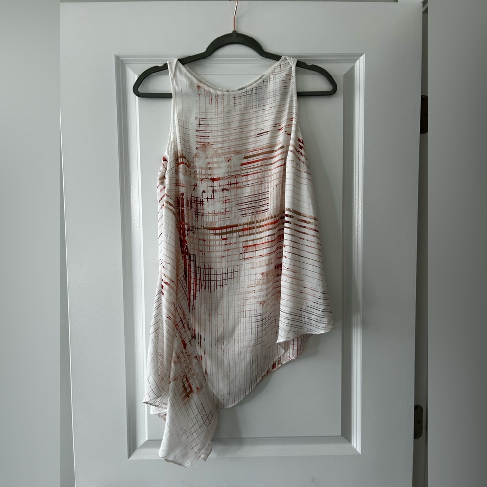 Asymmetrical White and Maroon Sleeveless Top